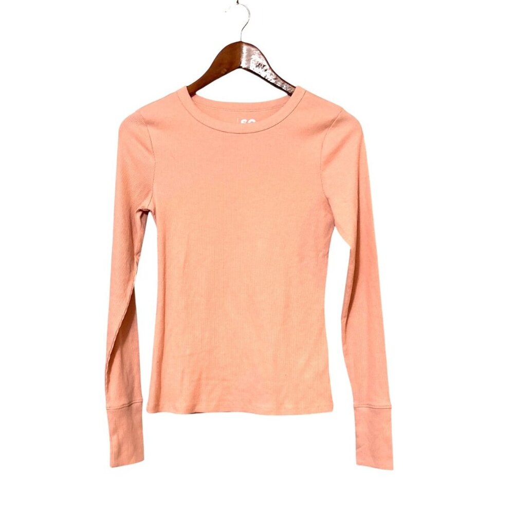 Soft Ribbed Long Sleeve Crew Neck Basic Fitted Top Salmon Pink